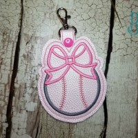 Baseball with Bow Key Fob ITH Embroidery Design